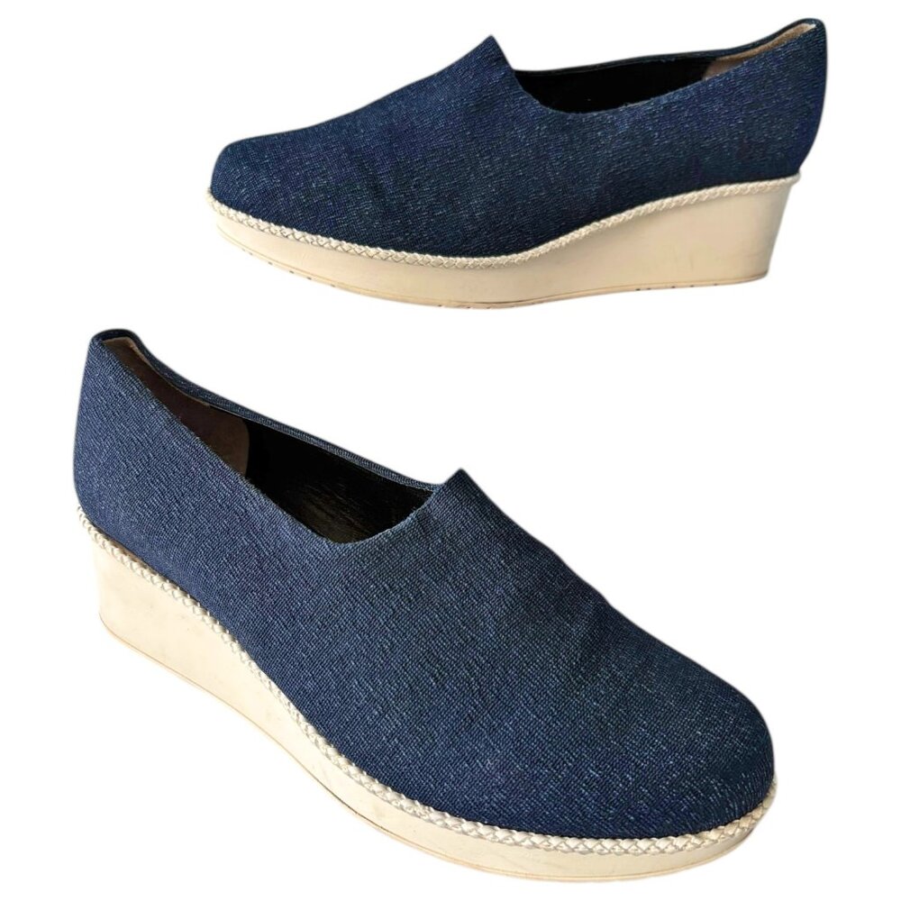 Robert Clergerie Naloj Blue‎ Textile Leather Platform Wedge